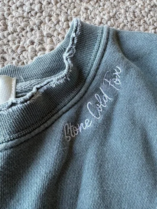 Stone Cold Fox Distressed Sage Green Sweatshirt Embroidered Logo S/M Coquette - Picture 3 of 9